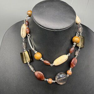 Premier Designs Mixed Bead Necklace 15-19" Adjustable Length Earth Tones